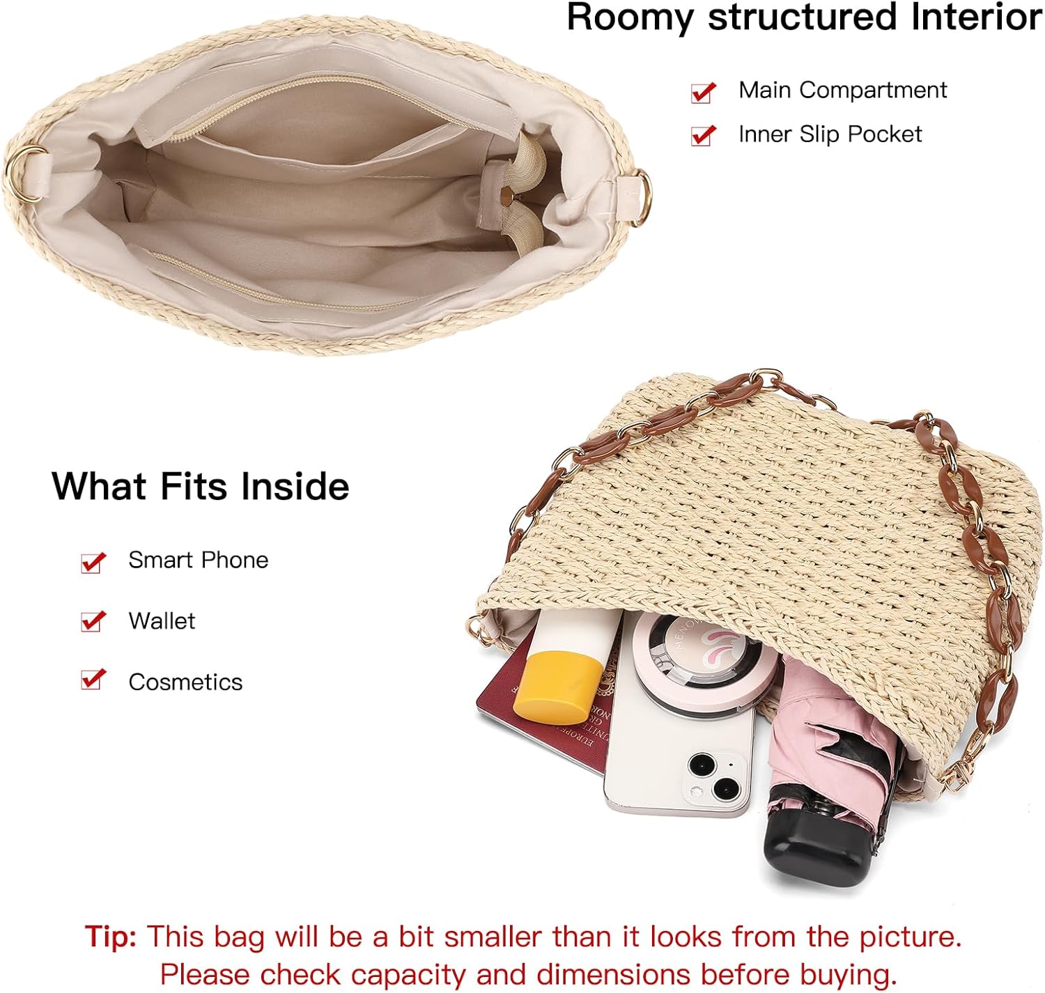 Straw Summer Purses for Women Cute Straw Crossbody Bag Woven Beach Shoulder Bag for Women Vacation - Image 3