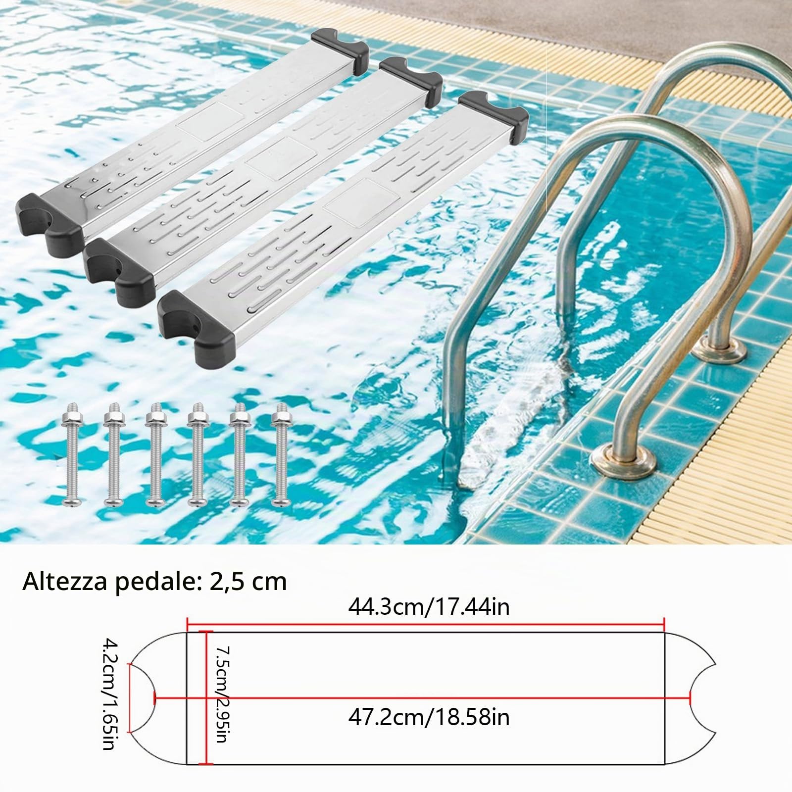 Gradini Per Scaletta Piscina, 3 Pezzi Gradino Antiscivolo Per Piscina Scala Di Ricambio In Acciaio Inox Generale Per Scaletta ScalaPiscina Accessori Antiscivolo Parti Pedale