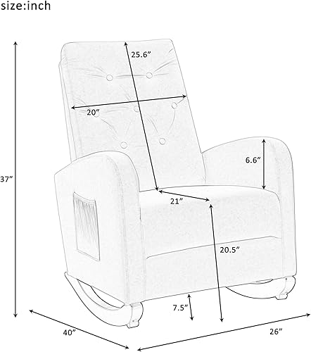 Miniatura 2 de Silla mecedora decorativa, capitoné tapizada de terciopelo de lujo, sillón mecedor deslizante con bolsillo lateral para guardería, sala de estar,