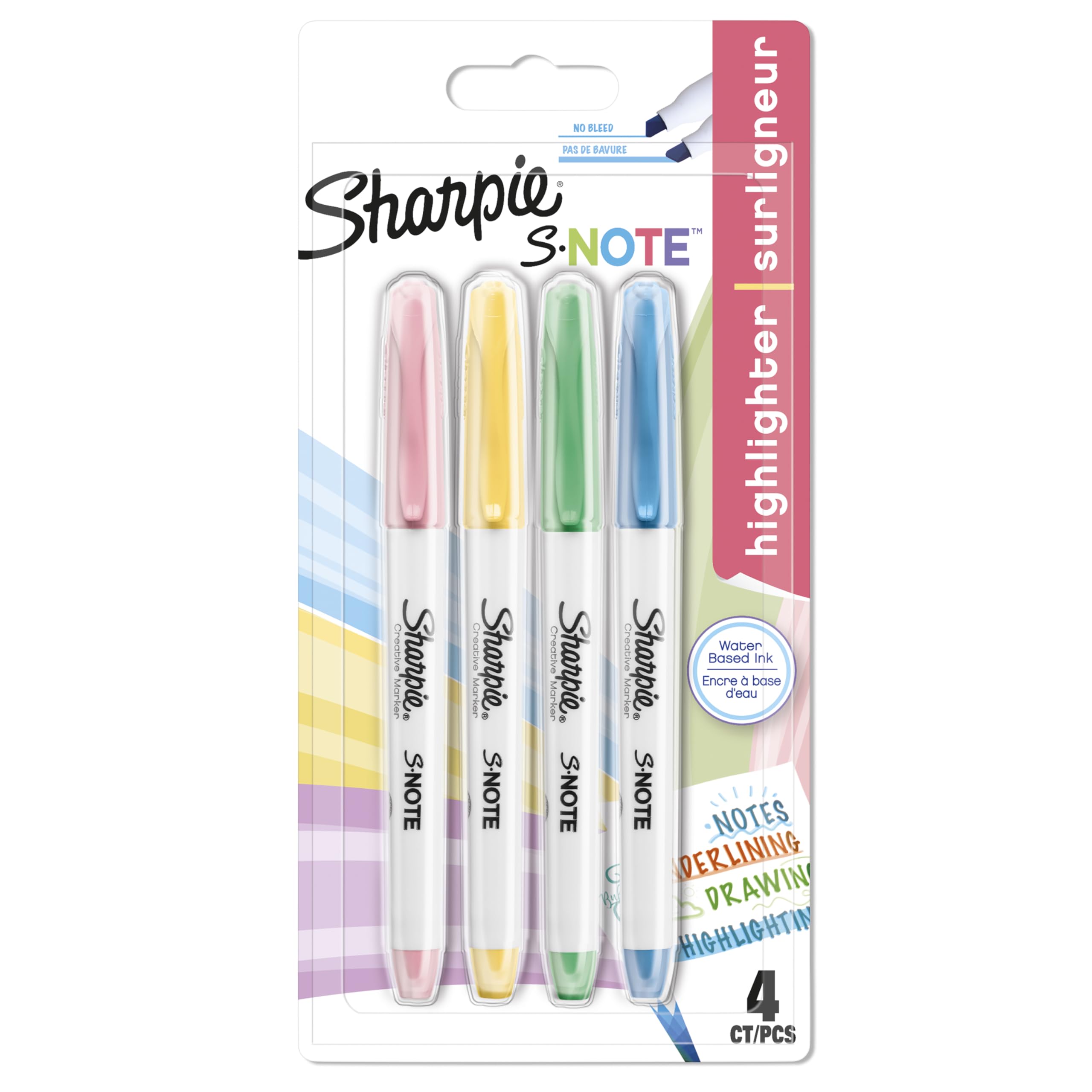 Note Creative Colouring Marker Pens | Highlight, Write, Draw & More | Assorted Pastel Colours | Chisel Tip | 4 Count