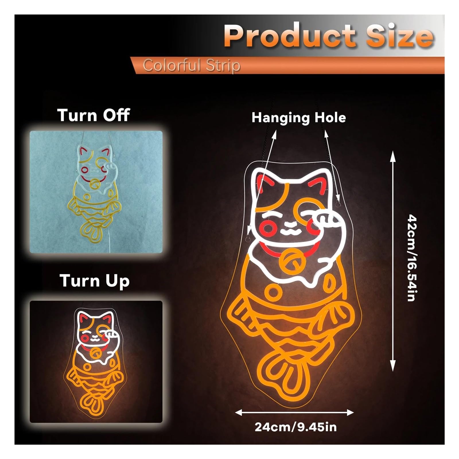 Luces de neón Letrero De Neón De Sirena Con Diseño De Gato De La Suerte, Regulable, Estilo Japonés, Para Decoración De Pared, Tienda, Restaurante, Escaparate, Luz 42х24cm