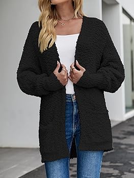 MEROKEETY Women's Fuzzy Popcorn Batwing Sleeve Cardigan Knit