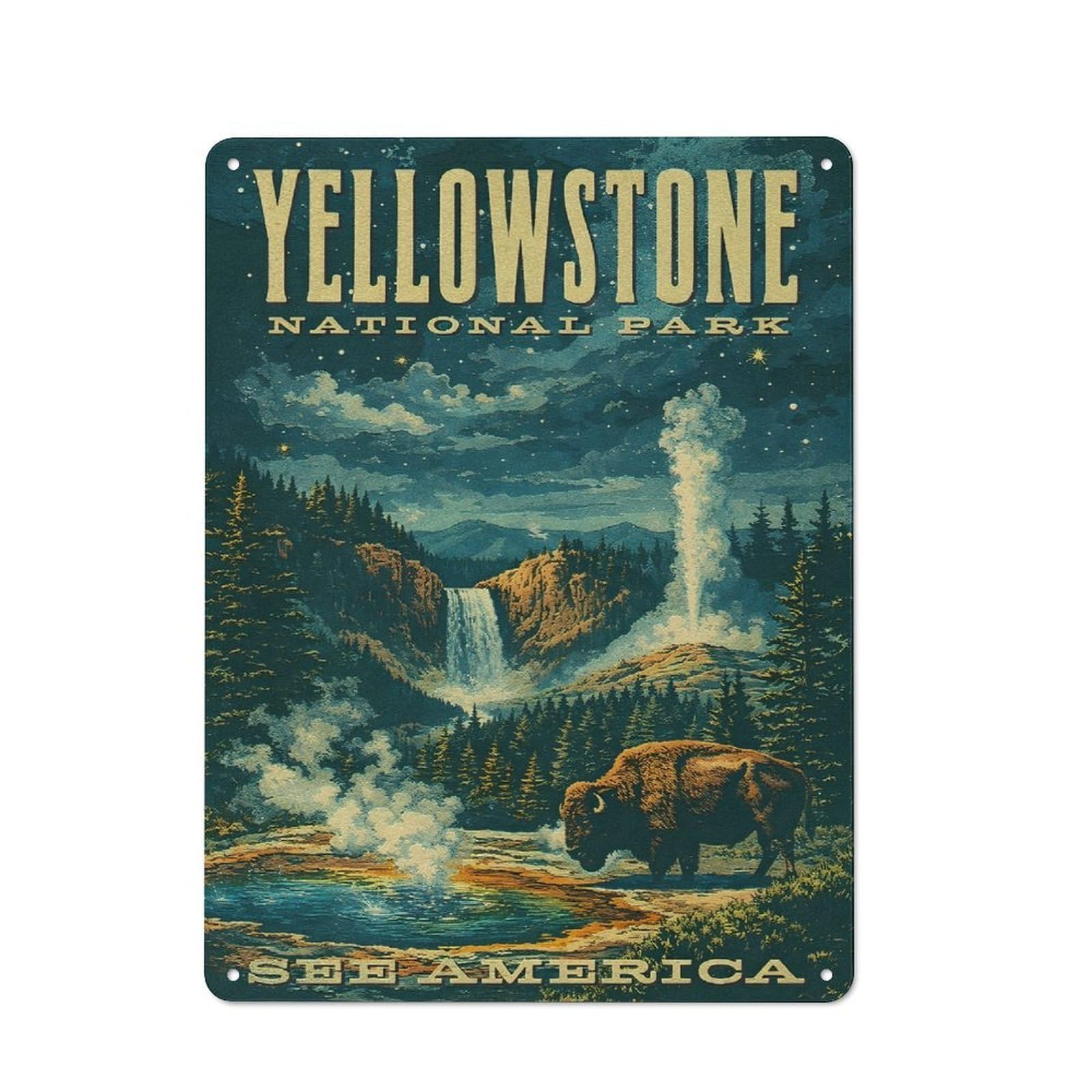 Junmoney Style-10 Yellowstone National Park Vintage (3) Classic Metal Wall Decor 40X30cm, Office Metal Sign For Workspace, Cafe, Shop Or Desk Area