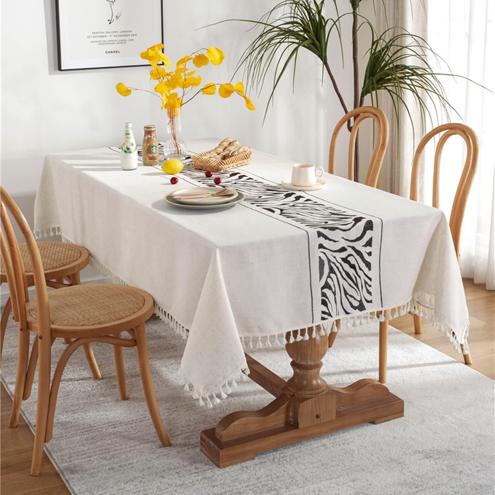 Nappe carrée 140x140 en lin et polyester style zèbre élégant
