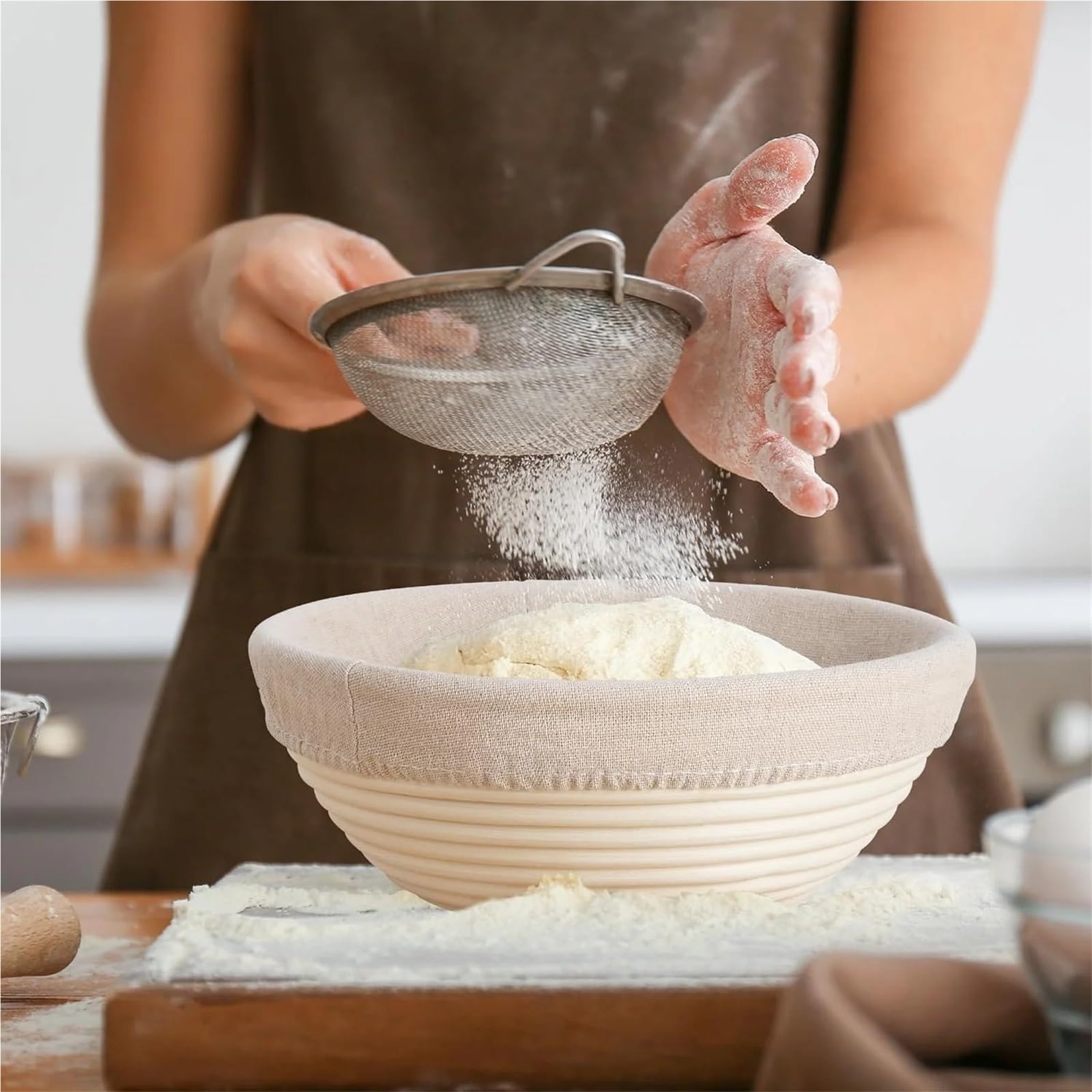 Cesta Para Fermentar Pan Cesta a prueba de pan de 1/2 Uds., cesta a prueba de masa fermentada de 9 pulgadas, cuencos redondos a prueba, cestas y revestimientos de ratán hechos a mano(2pcs)