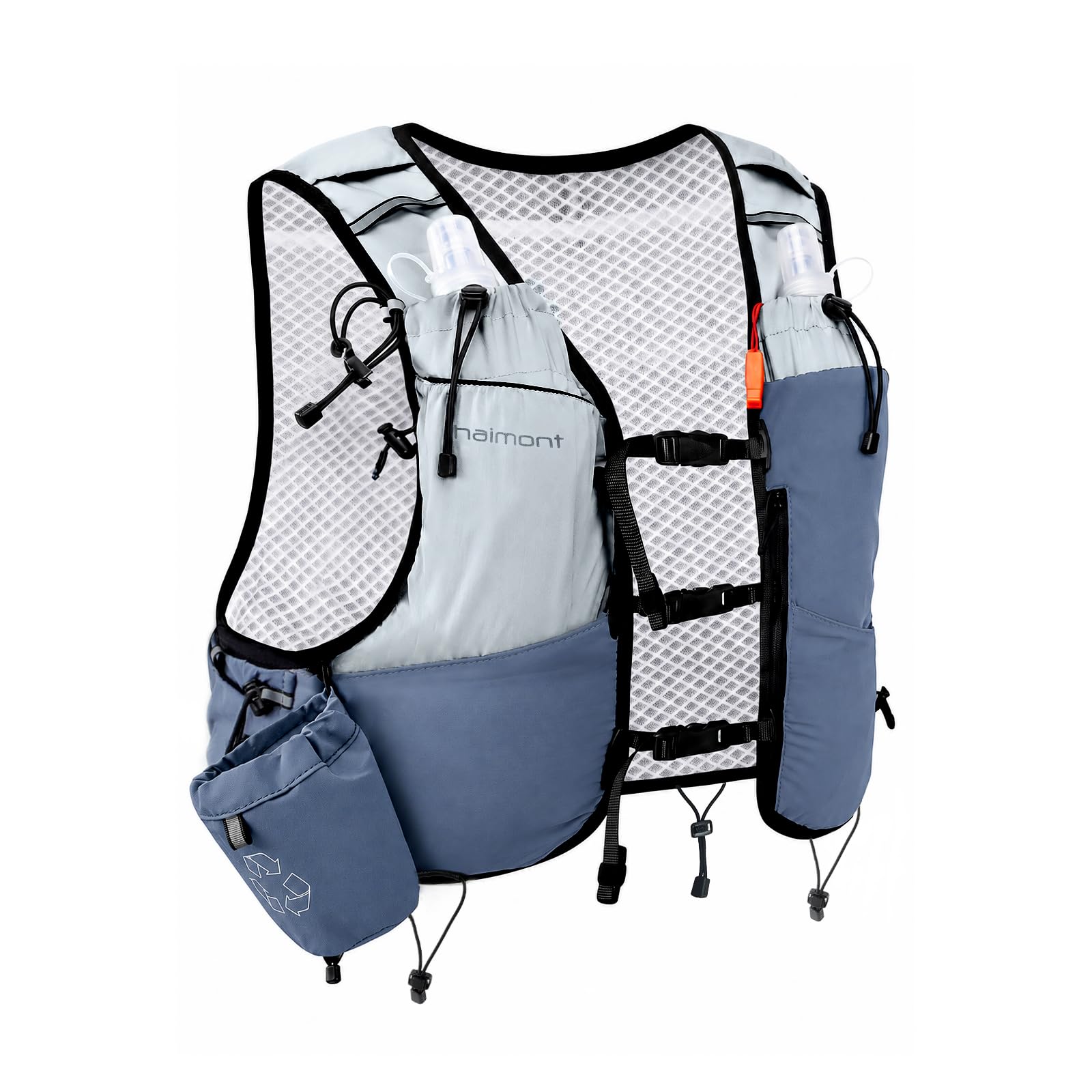 Haimont Gilet da corsa con borracce per donne e uomini, regolabile, leggero, 8 l, con fiaschette morbide, per trail running
