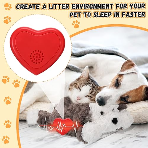 Miniatura 5 de Liliful Paquete de 2 juguetes de peluche para cachorros con latidos del corazón para ayudar a dormir, animales de peluche con latidos y alivio del