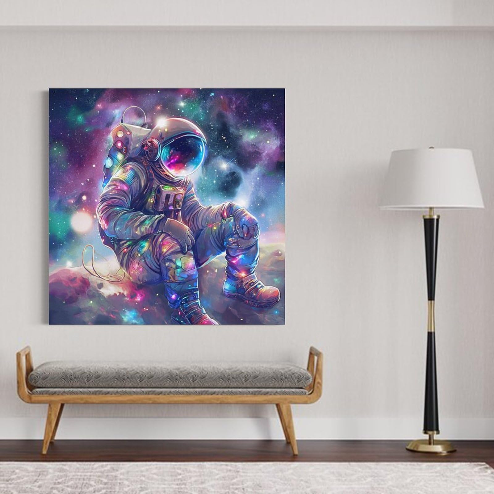 Astronaut in Neon Light Canvas Painting Wall Art Space Lover