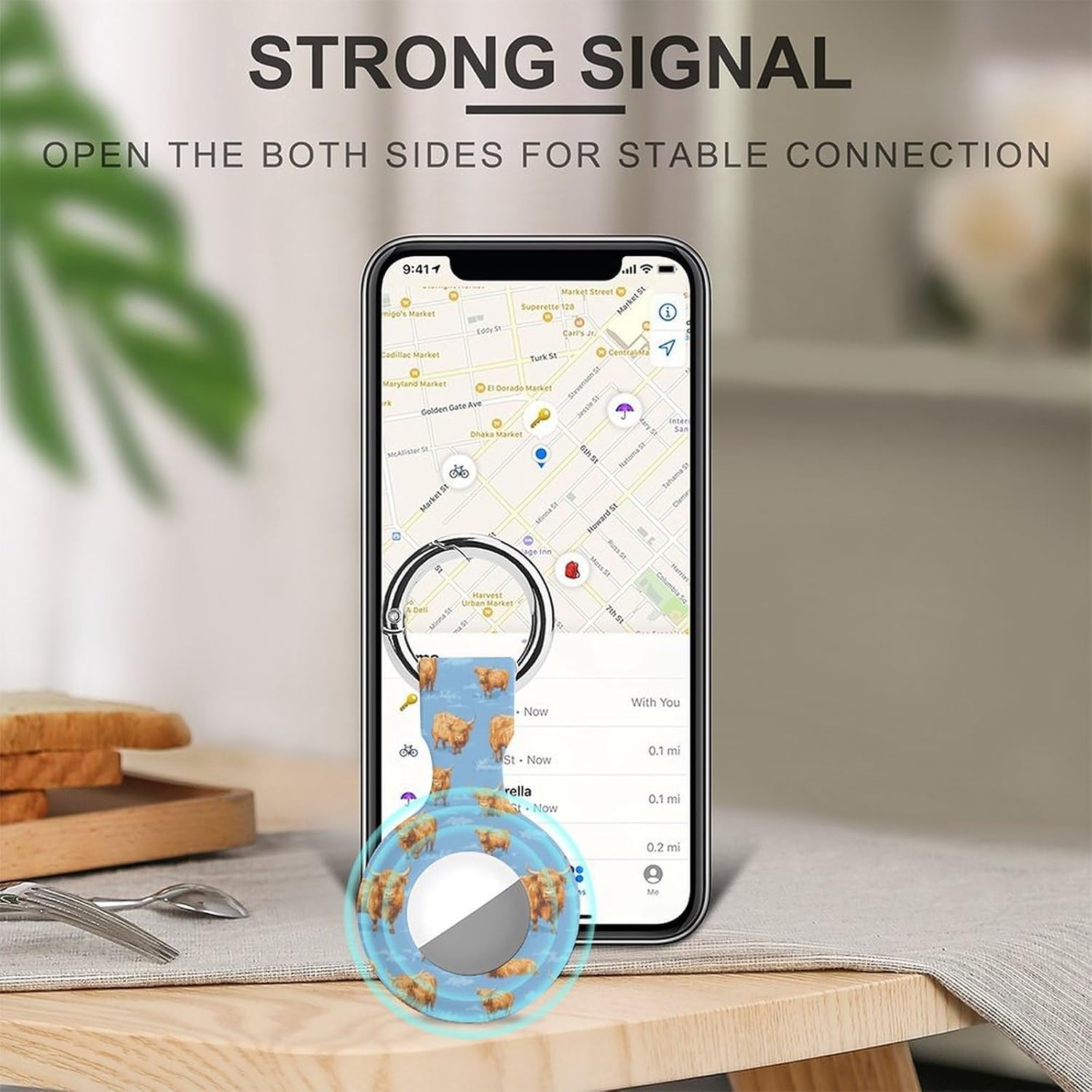 Highland Cows Pattern Funny Cover Compatible with AirTag Case Protector GPS Tracker Holder with Keychain