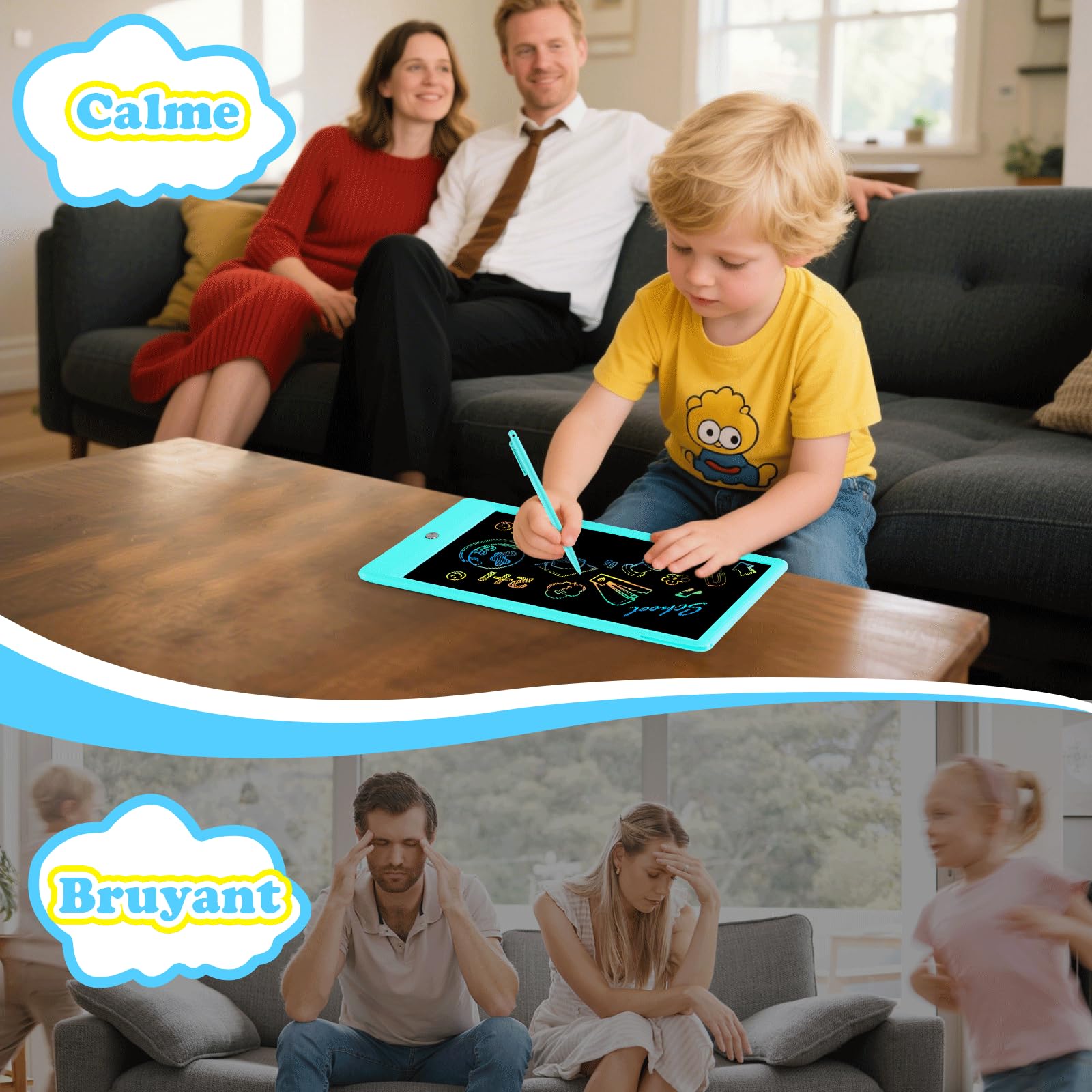 EooCoo Tablette d'écriture LCD 10 Pouces, Tablette Dessin Enfant, Cadeau Éducatif Bleu