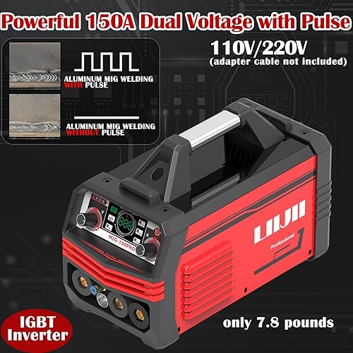 Vista 10 de Soldador MIG 150A Máquina de soldadura 3 en 1, máquina de soldadura MIG/Lift TIG/Stick 110V, soldador de núcleo de flujo sin gas portátil IGBT Negro