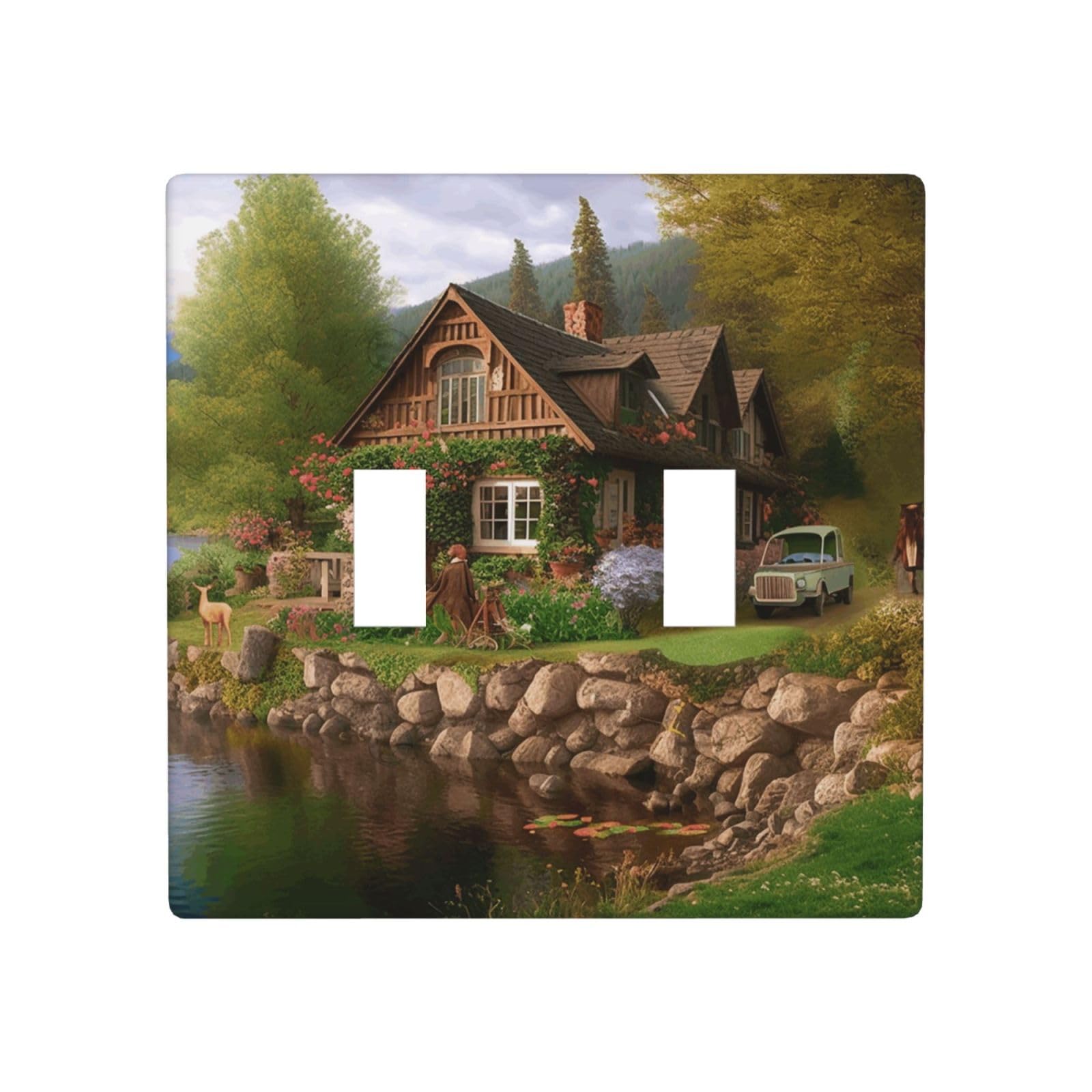 2 Gang Double Toggle Wall Plates, Unbreakable Decorative Duplex Light Switch Plate Covers Lakeside Cottage Electrical Switchplate Cover Faceplate For Bathroom Kitchen Decor