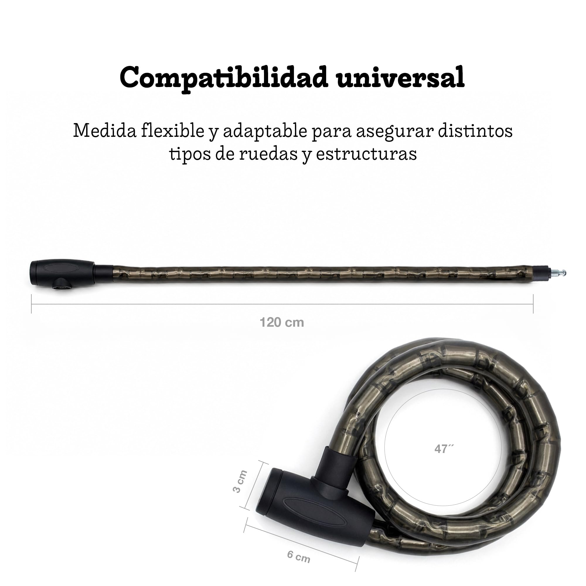 Lucchetto per moto da 120 cm, cavo in acciaio intrecciato, lucchetto per bici e monopattino, catena antifurto per moto con diametro di 22 mm, 2 chiavi, custodia protettiva antigraffio, impermeabile