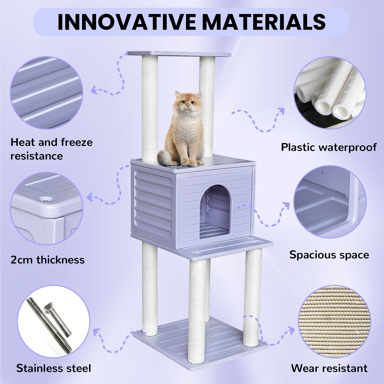 MAOHEGOU 61.5” Indoor and Outdoor Cat Tree Tower, Cat House for Outdoor Cats, Weatherproof Large Cat Condo with Scratching Posts for Catio