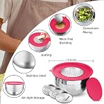 Menbyci 7 Bols de mélange de pièces avec des lids hermétiques, bols en acier inoxydable avec 14PCS Pièces jointes 3 Graters, Ustensiles de cuisine, Ensemble de bols en métal Idéal pour cuisiner Service de préparation au four