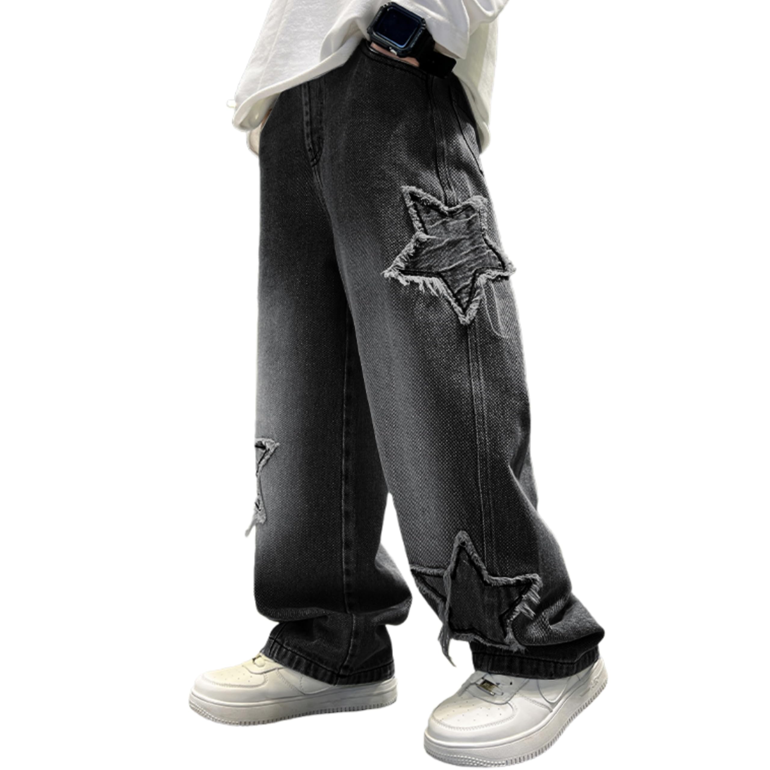 Rolanko Bootcut Baggy dżinsy chłopięce z wieloma kieszeniami Vintage Denim Spodnie Streetwear dla dzieci