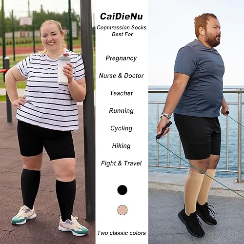 Miniatura 6 de CaiDieNu Calcetines de compresión de talla grande para mujeres y hombres pantorrilla ancha hasta 6XL 20-30 mmHg Rodilla de alto soporte de