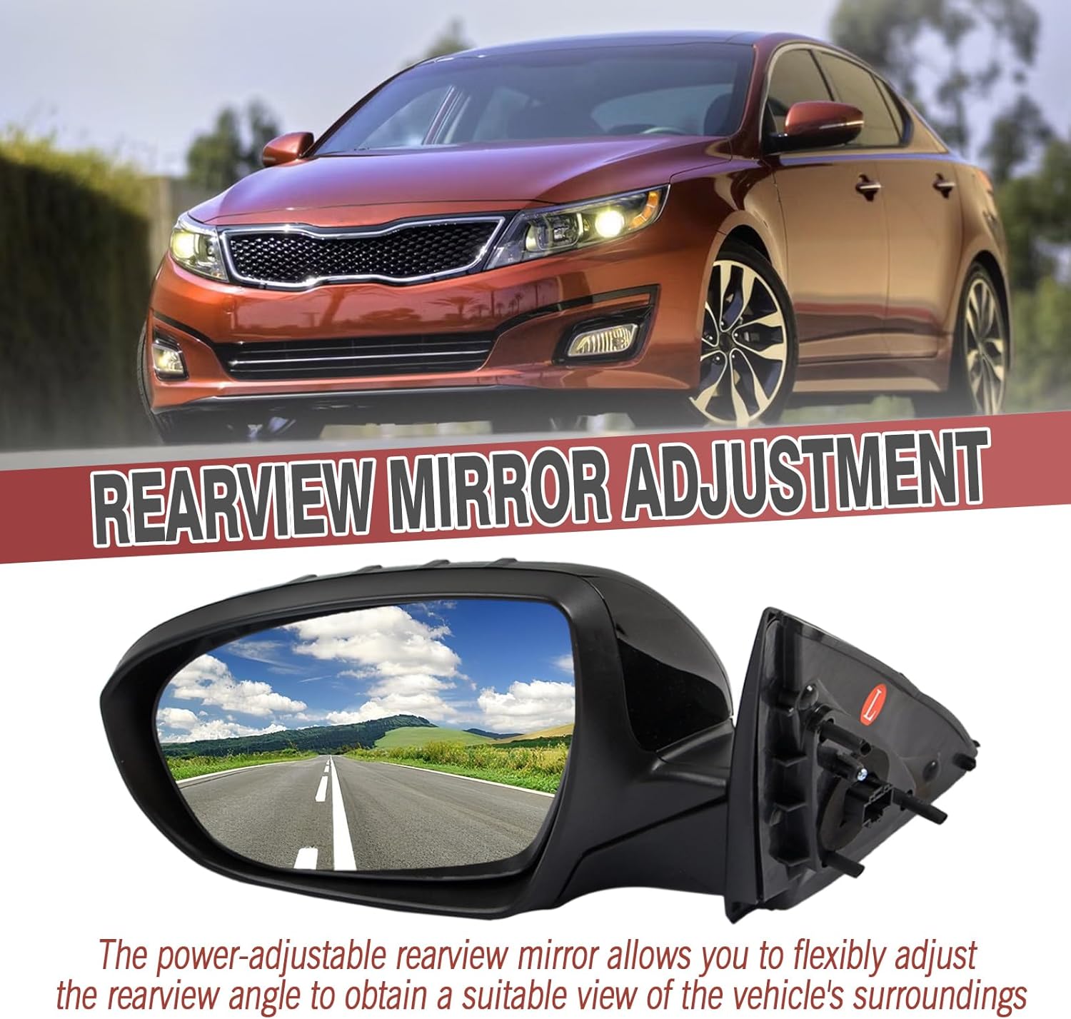 6 Pins Left Driver Side Mirror Replacement for Kia 2014 2015 Optima With Manual Folding Power Glass Turn Signal Heated Black Replace 876104C501