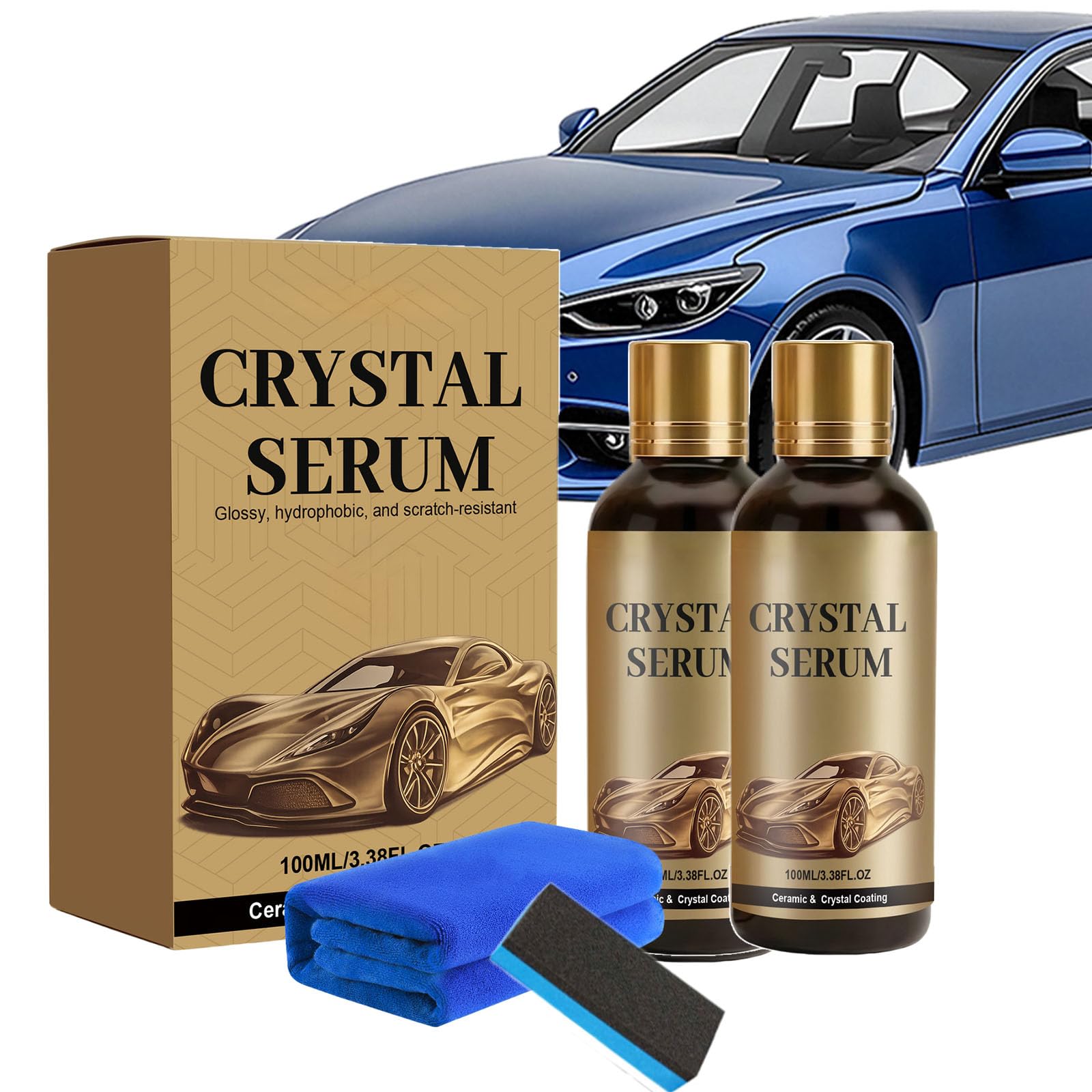 Jeeeun PTZ Crystal Serum – 100ml 9H Graphene Nano Ceramic Coating, Quick Dry Car Paint, Glass & Chrome Protection (2 PCS)