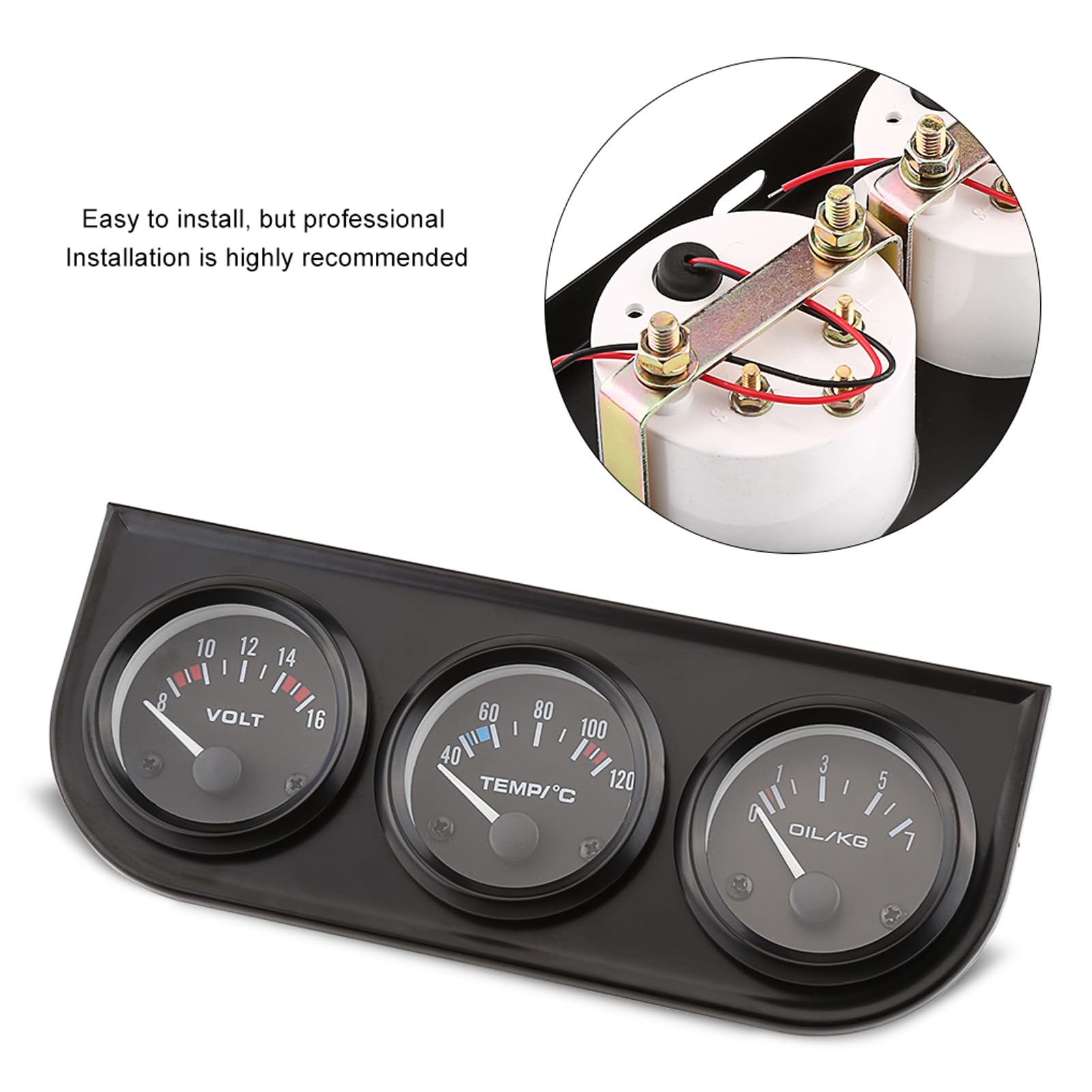 Jauge Triple de voiture, jauges Triple 52mm 3 en 1 voltmètre + jauge de température d'eau + indicateur de pression d'huile avec capteur pour camion de voiture