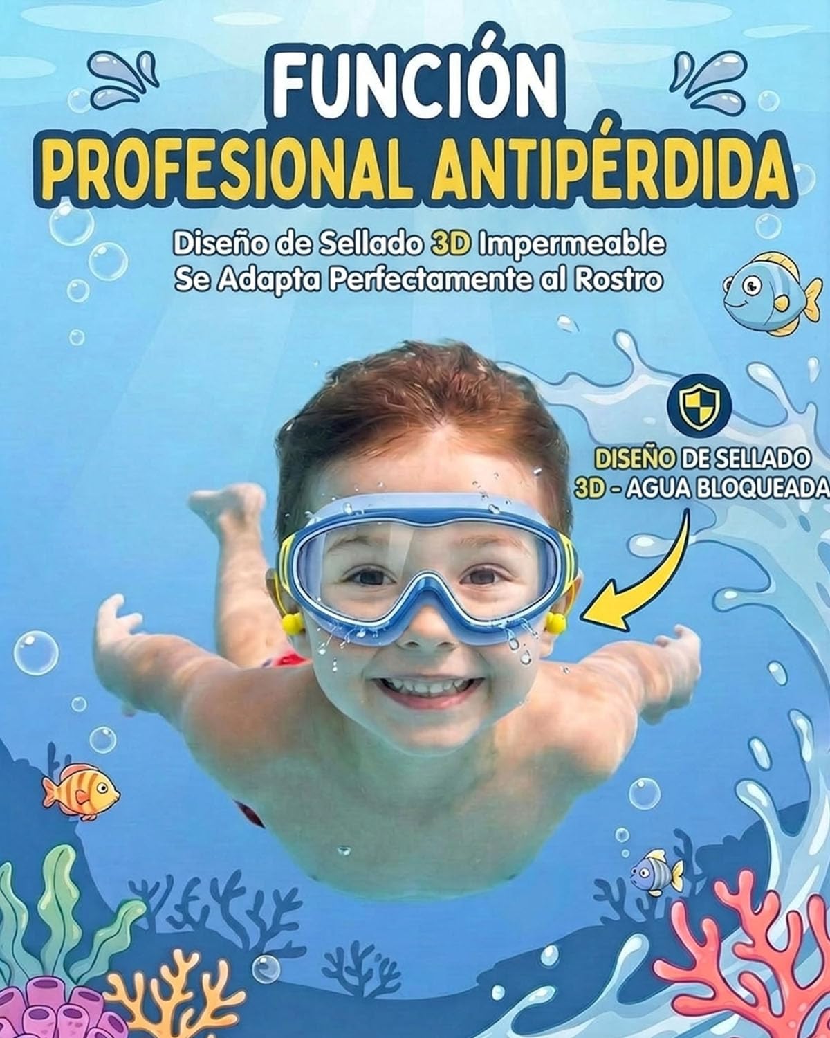 Gafas de natación para niños con protección UV antivaho montura grande