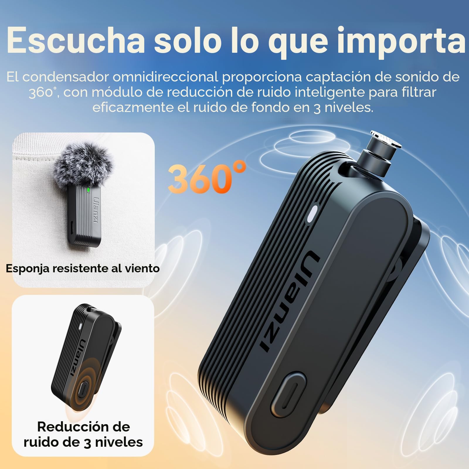 ULANZI A100 Micrófono Inalámbrico Solapa para Cámara iPhone Android, Micrófono para Grabación de Vídeo, Streaming Directo, Youtube, Tiktok, Vlog, Entrevista, USB C, 13.5h de Duración de Batería
