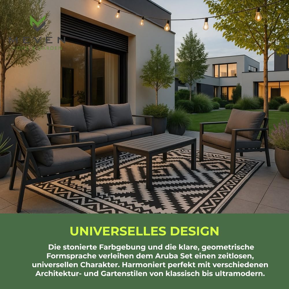 MEVEN Aluminium Gartenmöbel Set Aruba für Garten und Terrasse - leichte Lounge Möbel mit 10cm Kissen - Terrassenmöbel Set mit Sofa und Tisch - Balkonmöbel Set - Terassenmöbel Set