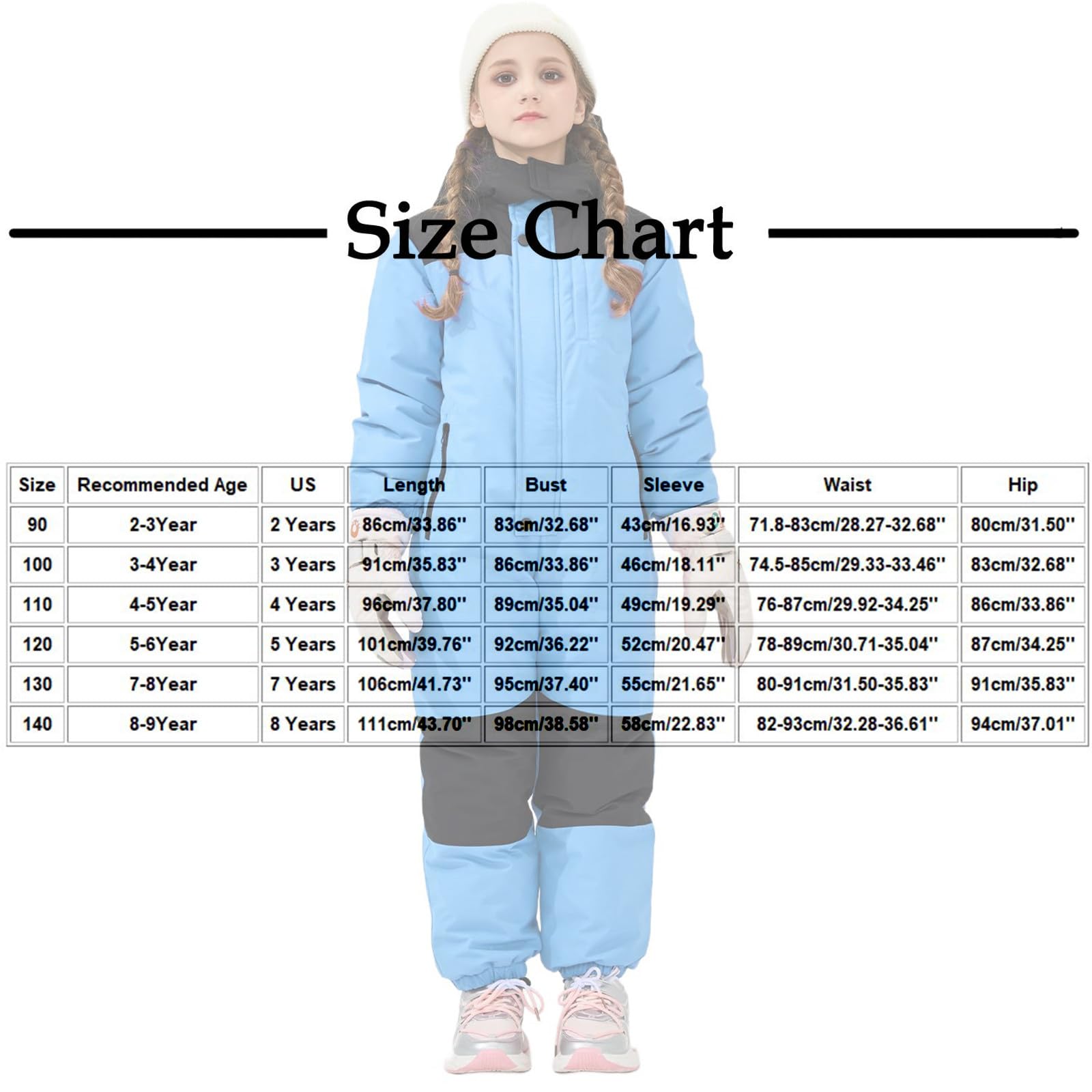 Combinaison de neige imperméable pour enfants et adolescents - Veste coupe-vent en polaire rembourrée - Couleurs contrastées - Avec fermeture éclair - Poignets pour les mains et les pieds