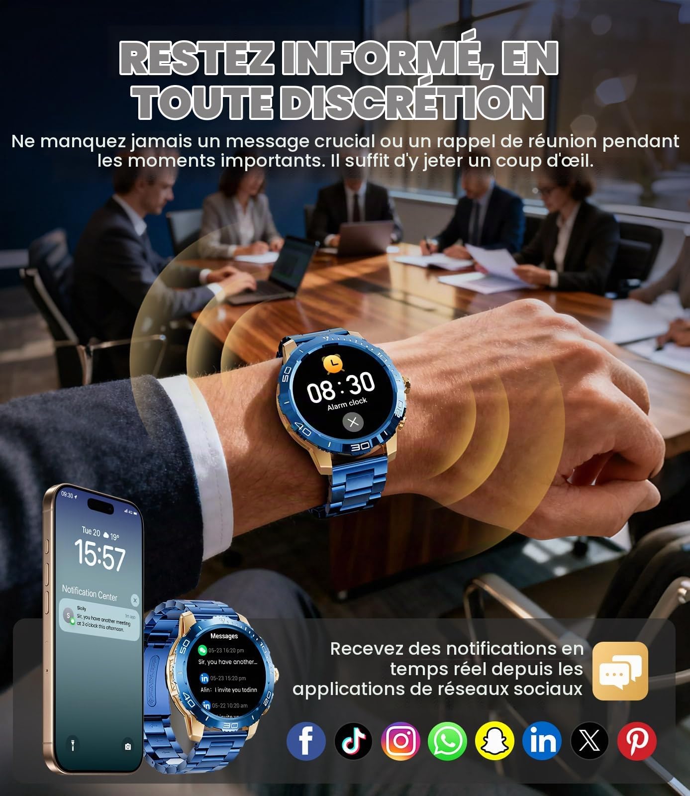 Montre Connectée Homme avec Poche/800mAh, 1,43" AMOLED Écran Luxe Smartwatch avec Appel Bluetooth, 200+ Sportmodi, IP68 Étanche, Fréquence Cardiaque, Moniteur de Sommeil pour iOS Android
