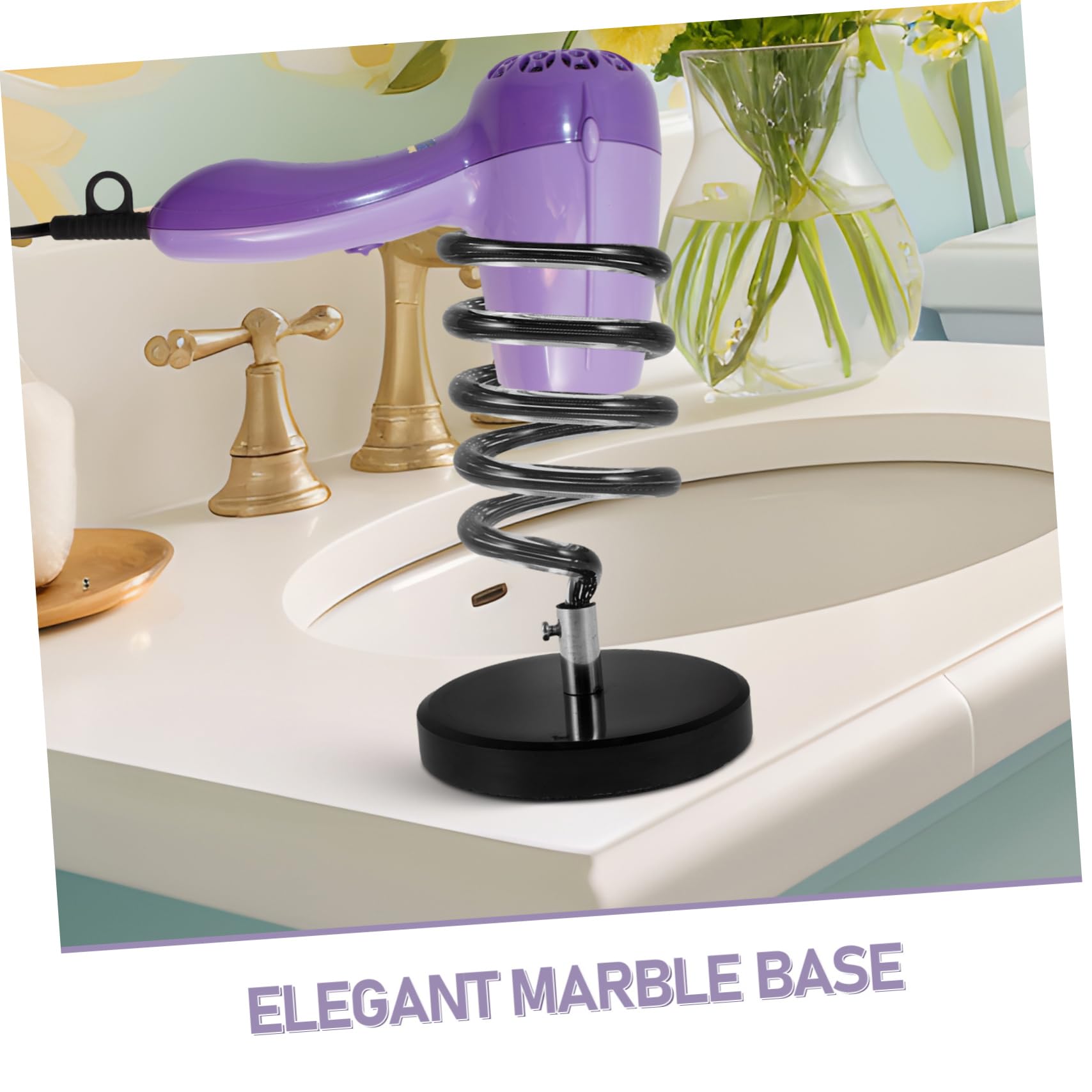 Beavorty Supporto per Asciugacapelli a Spirale in Marmo Nero, Organizer da Banco per Salone e Bagno, senza Foratura, Design Elegante