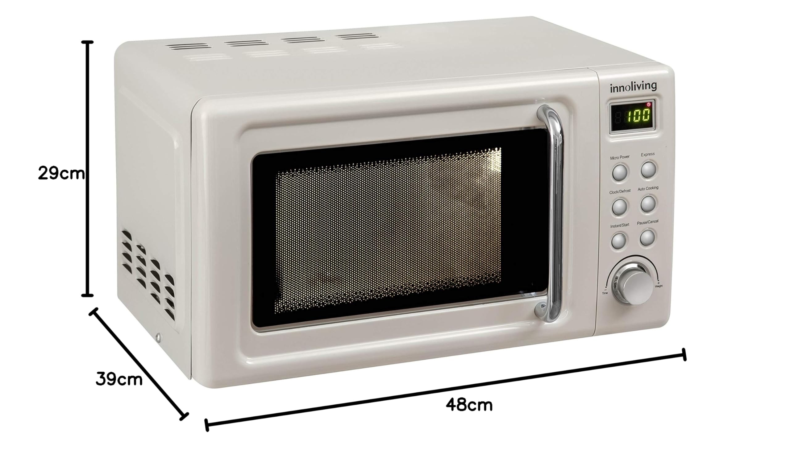 Innoliving Forno a Microonde 20L INN-861, Potenza 700W, 6 Livelli di Potenza, Funzione Scongelamento Rapido, Timer 30 Minuti, Design Compatto ed Elegante, Facile da Usare (BEIGE)