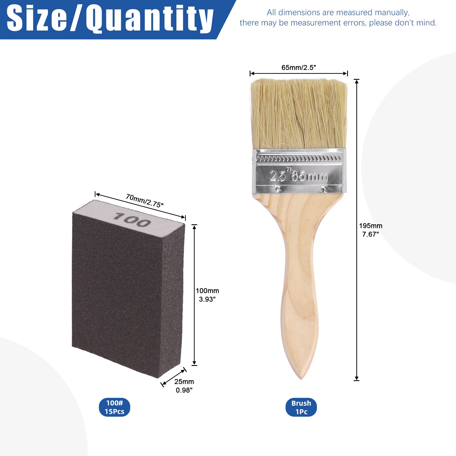 Glarks Kit di 16 spugne abrasive a grana 100, 15 pezzi, 10 x 7 x 2,5 cm, blocchi abrasivi lavabili e riutilizzabili e 1 pennello, ideali per la lavorazione del legno, la lucidatura dei metalli del
