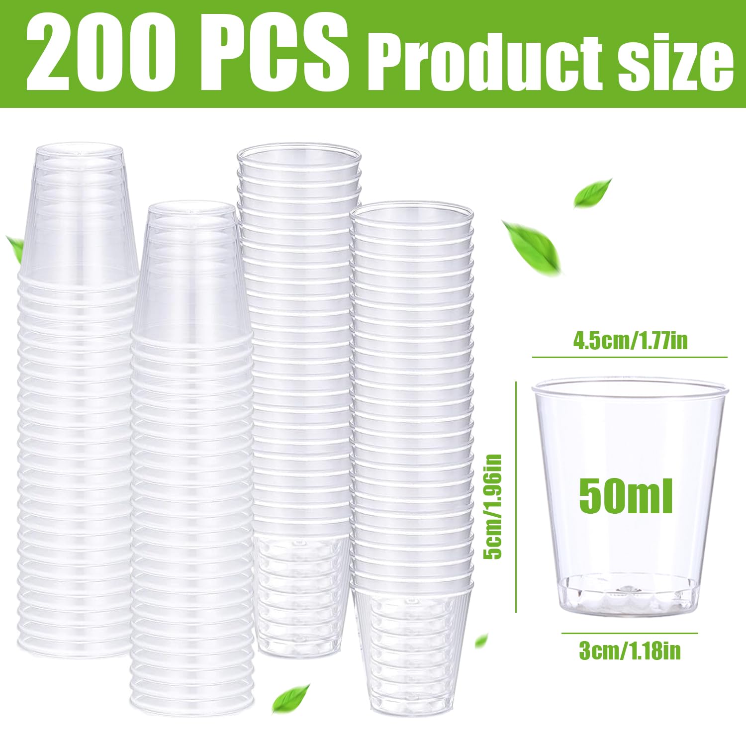 200 Pezzi Riutilizzabil Bicchieri di Plastica 50ml/5cl Bicchieri da Shot in Plastica Rigida Trasparente Bicchieri Cocktail per Barbecue Festa Festival Picnic