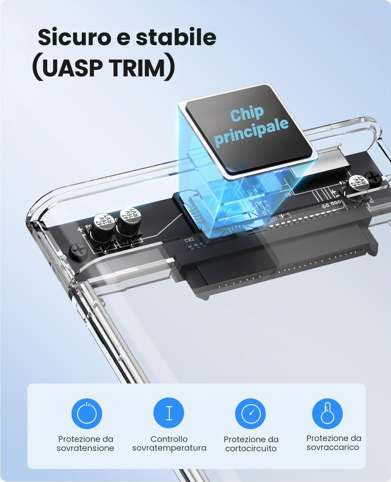 ORICO Case Esterna per HDD/SSD 2,5 pollici SATA III, USB 3.0 con velocità 6Gb/s, Supporta UASP, Installazione Senza Attrezzi, Compatibile con Unità da 7mm/9,5mm – Trasparente 2139U3