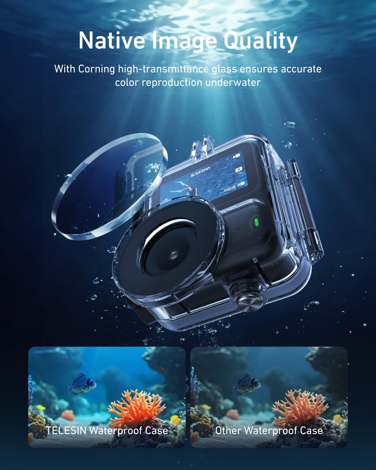 TELESIN Custodia Impermeabile per DJI Osmo Nano, Scatola Subacquea 60M/196FT con Fogli Antiappannamento, Accessori per DJI Osmo Nano per Immersioni Profonde e Snorkeling
