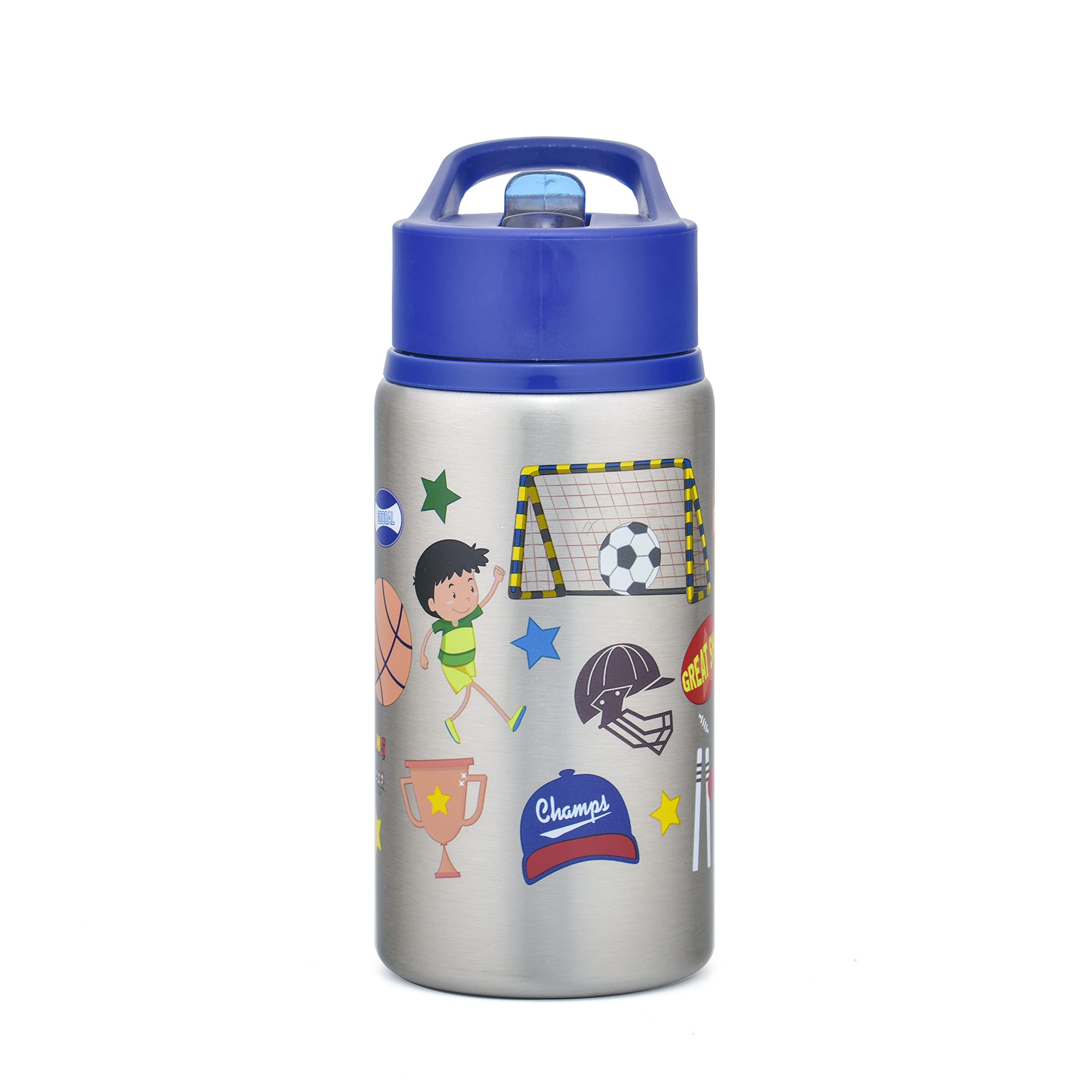 ONS KIDSONS KIDS Stainless Steel Water Bottle for Kids| Straw Bottles, Easy Grip | Leak Proof steel bottles for children, BPA Free, Easy to Carry - Sipper Bottles | Sports | (532 ML)
