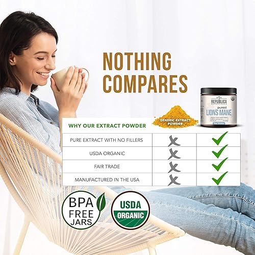 Miniatura 5 de Polvo de hongo de melena de león (120 porciones), orgánico USDA, sin micelio ni rellenos, comercio justo, vegano, fabricado en Estados Unidos