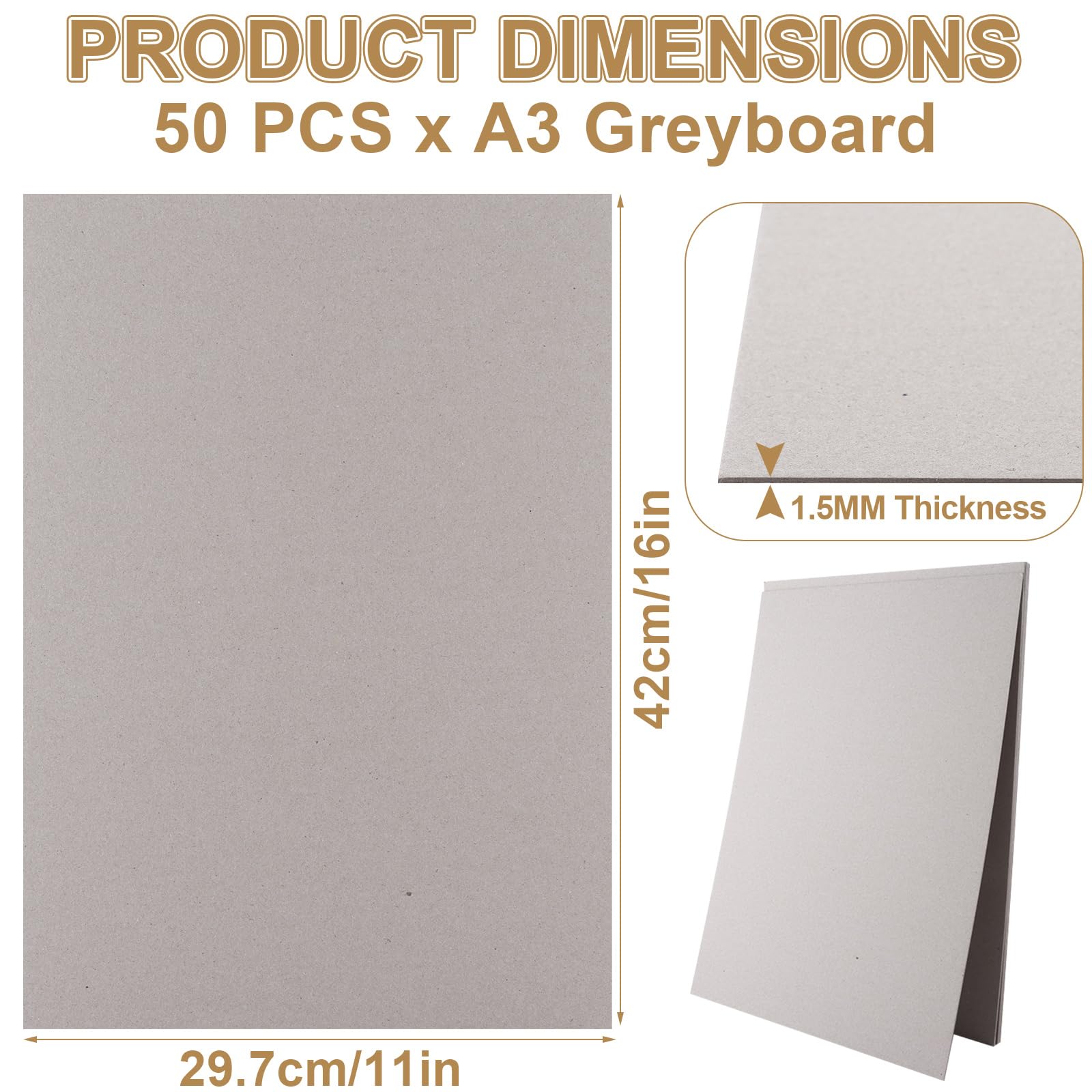WOPPLXY A3 Greyboard 50 Sheets, 1500 Micron Grey Board A3 Mount Backing Board - Image 2