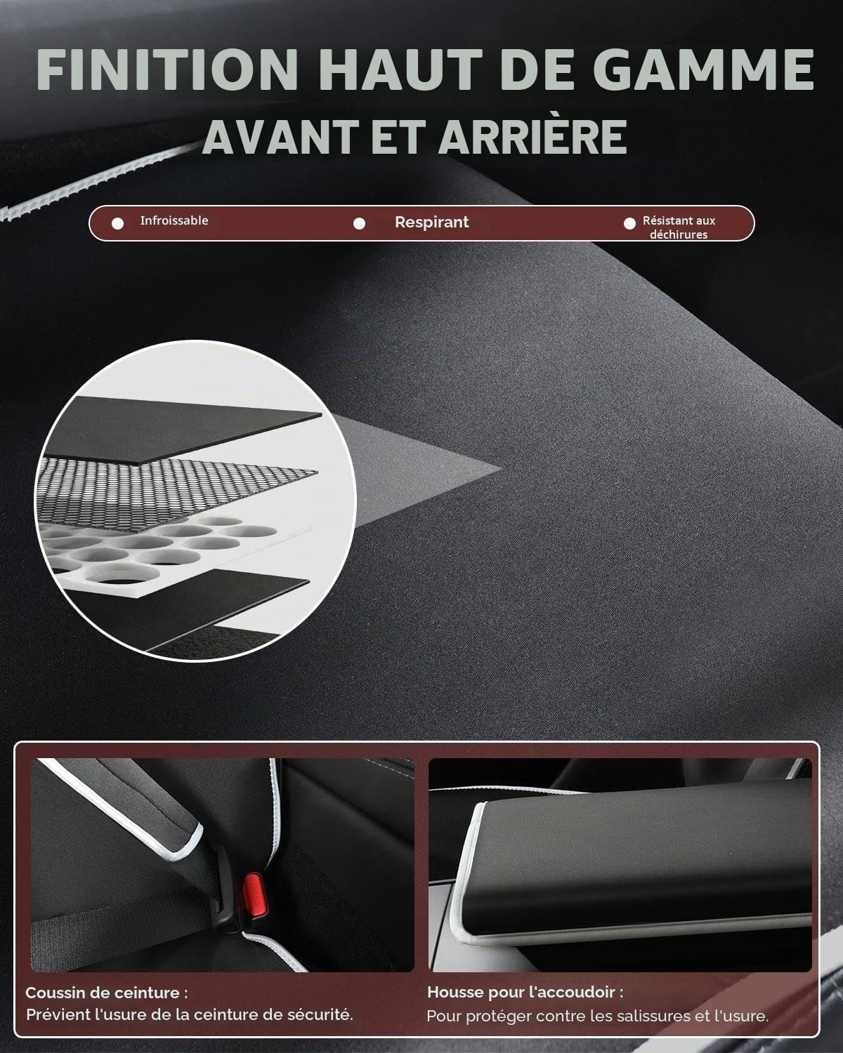 Housse de siège auto Néoprène - Protection accoudoirs & ceintures - Résistante aux taches (huile, transpiration) - Lavable facile - Antidérapante - Enfants, chiens, voyages