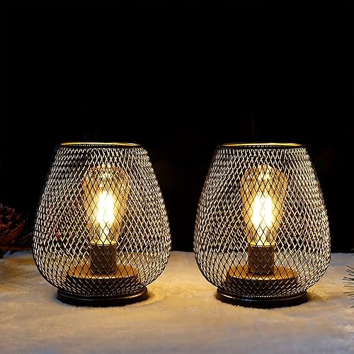 Miniatura 10 de TRIROCKS Juego de 2 faroles medianos para exteriores alimentados por pilas de 6.5 pulgadas de alto, lámparas inalámbricas con bombilla LED Edison