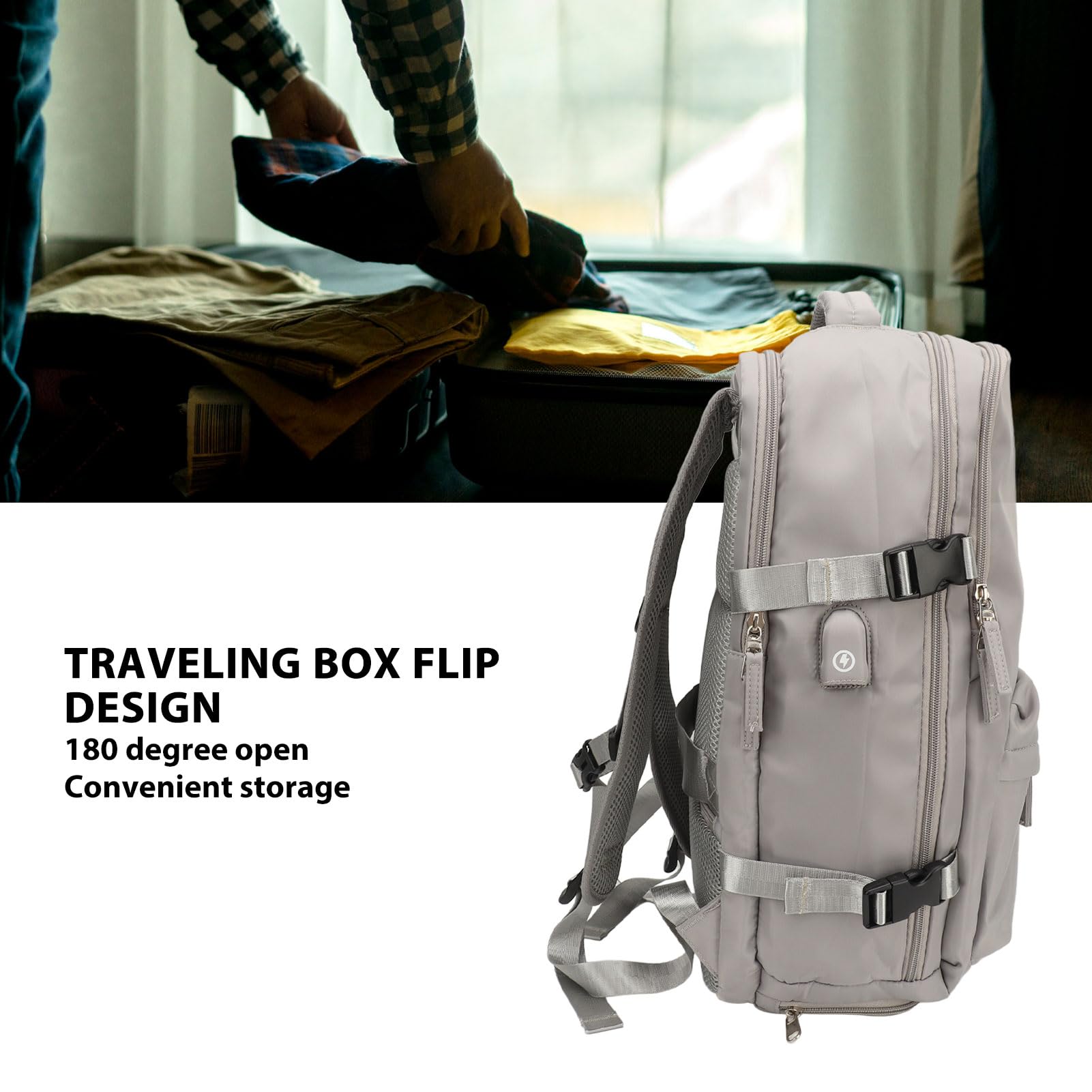 Zaino da Viaggio da Donna, Zaino Leggero di Grande capacità, Borsa per Bagagli e Dispositivi Elettronici (Grigio)