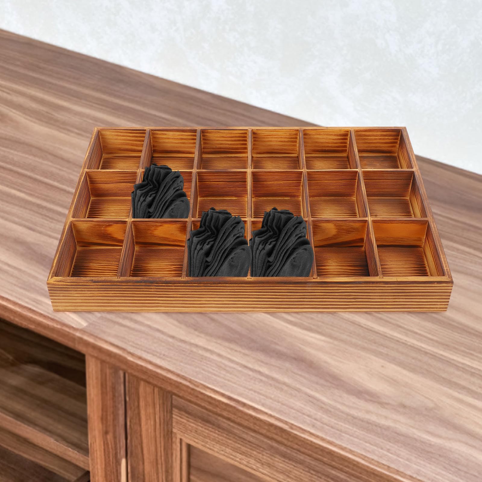 Organizador Compartimentos 18 Diseño con para Multicompartment de Ropa Interior y Calcetines de Madera Clasificar y Almacenar de Forma Versátil y Elegante Prendas y Accesorios