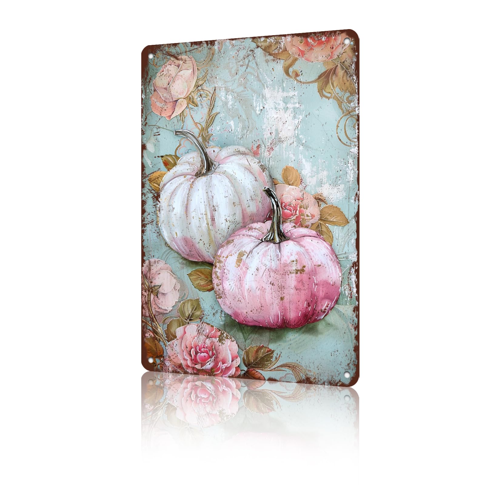 Anceky Sign Pink Pumpkin Thanksgiving Metal Tin Sign Funny Wall Decor for Living Room Bathroom Home Backyard Gate 12×8 Inch