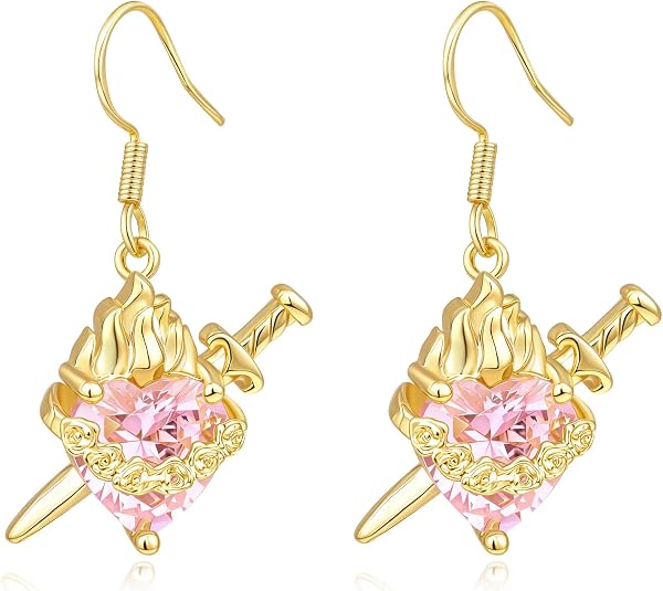 Sacred Heart of Jesus | Immaculate Heart of Mary Dangle Earrings for Women，Cubic Zirconia Gemstone Earring Religious Jewelry Gift