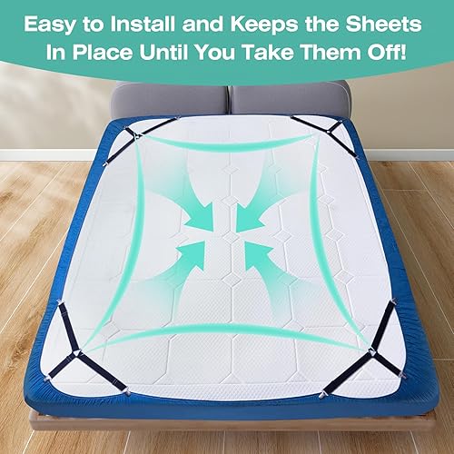 Miniatura 2 de Correas para sábanas, clips para sábanas fáciles de instalar, clips para sábanas bajeras, dígale adiós a las sábanas desordenadas (negro, 4 piezas)