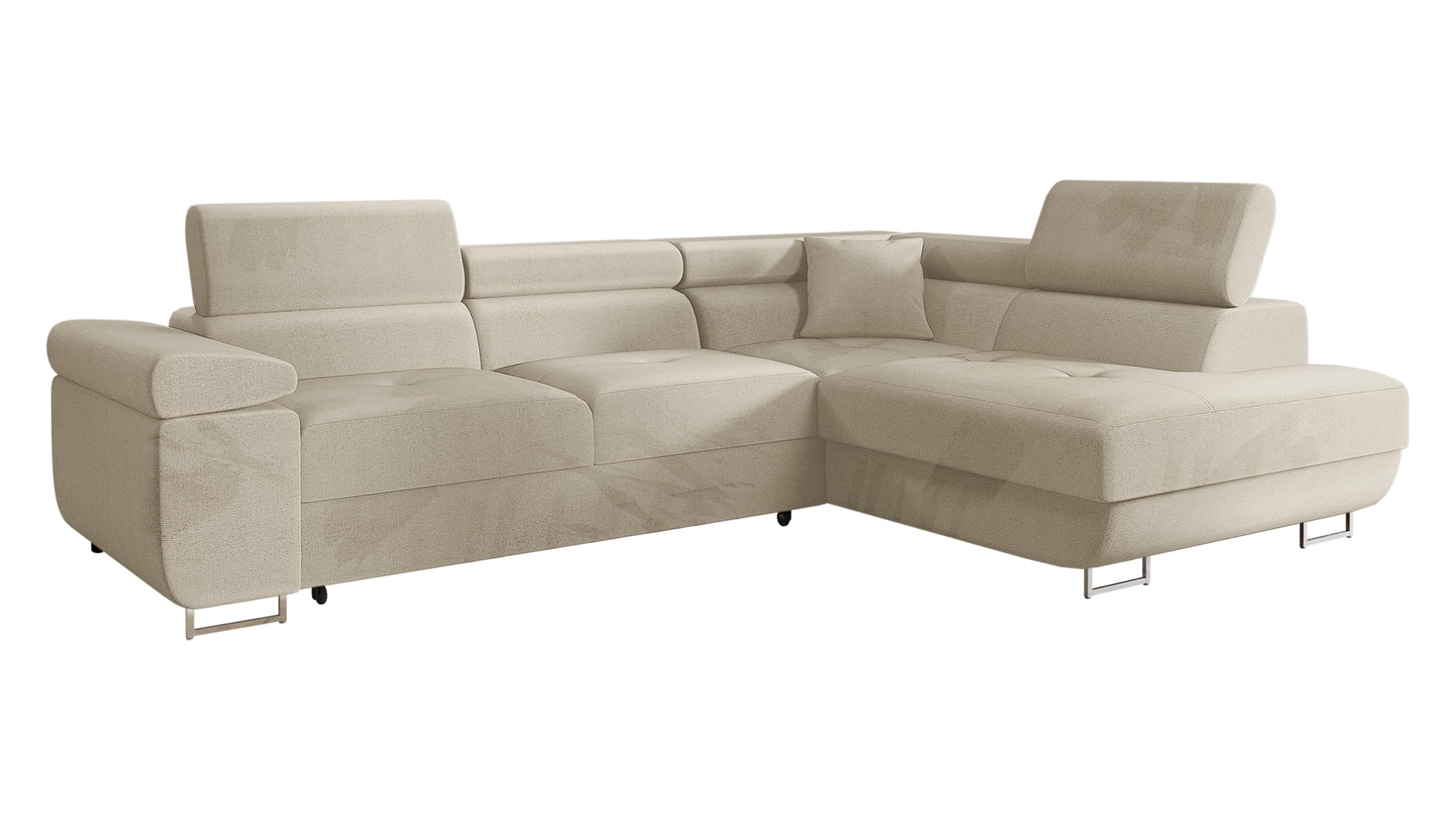 Canapé d'angle convertible antoni en velours côtelé beige angle gauche