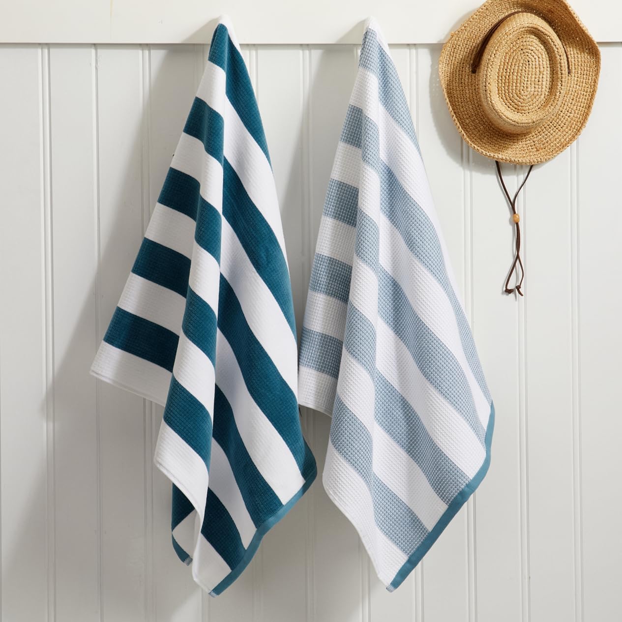 Loon & Lake Sand Resistant Beach Towels Set of 2 | Waffle Weave Reverse to Classic Plush Velour | 2 Pack 30" x 60" | Crafted from 100% Combed Cotton | Wolfeboro Collection - Adriatic Blue - Image 2