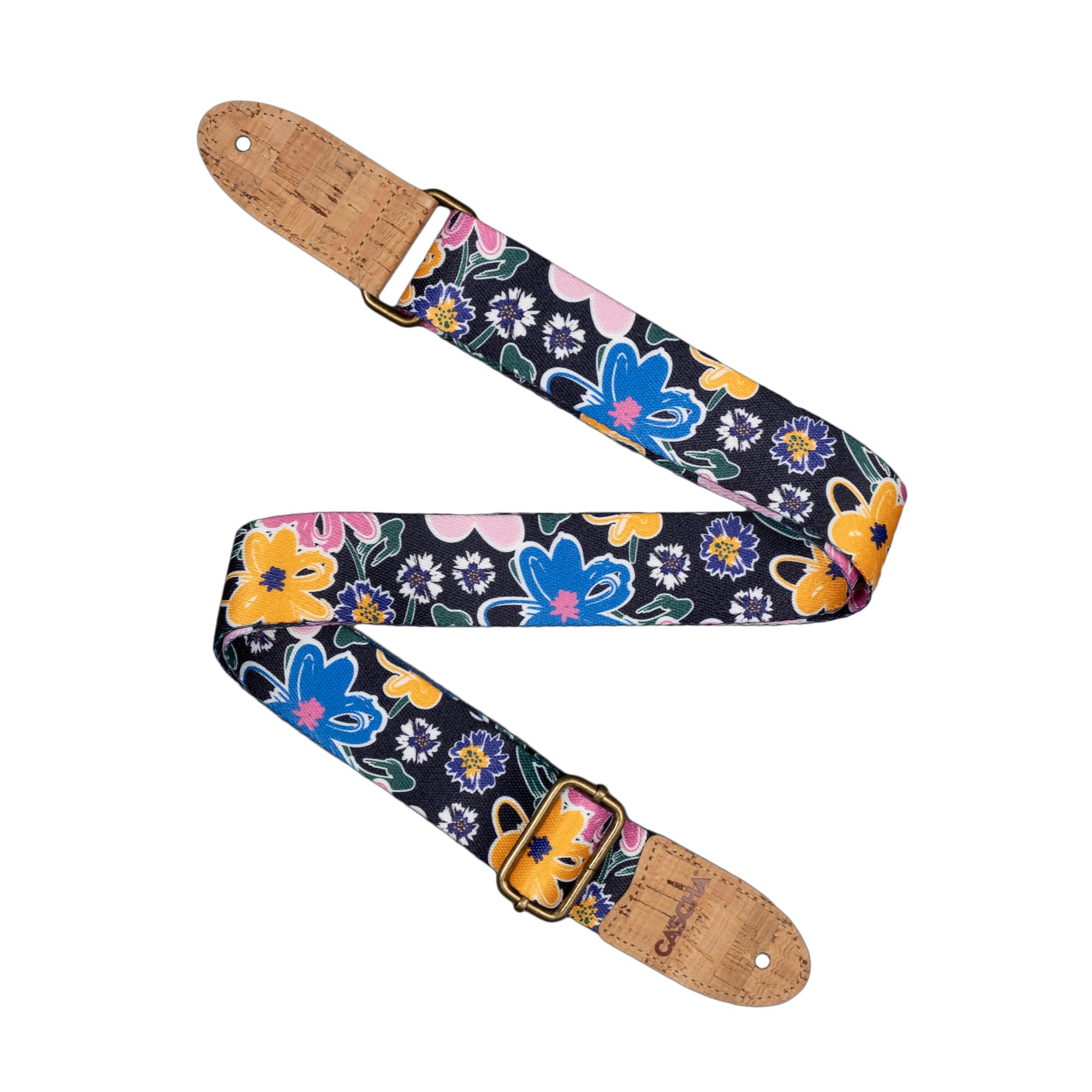 Cascha Floral Pattern Vegan Strap Polyester Cork Ends Adjustable Shoulder Strap for Guitar Ukulele Navy