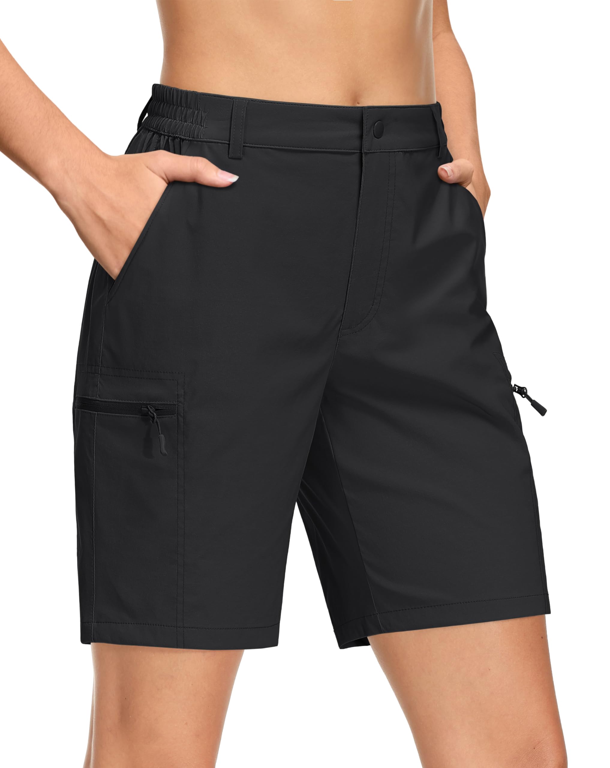 MAGCOMSEN Hiking Shorts for Women Quick Dry Lightweight Cargo Shorts Pockets Athletic Running Summer Golf Shorts Black, M