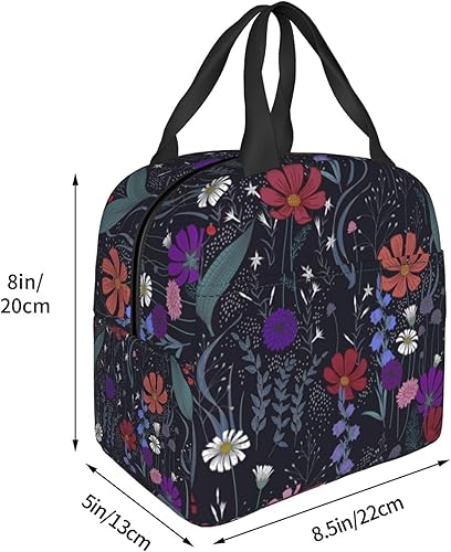 Miniatura 5 de Bolsa de almuerzo con diseño de flores para mujeres y hombres, con aislamiento, reutilizable, organizador de almuerzo, impermeable, bolsa de mano